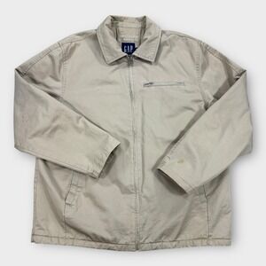 Vintage‎ GAP Jacket Men's XL Beige Harrington Full Zip 3 Pocket Two-Toned Lined